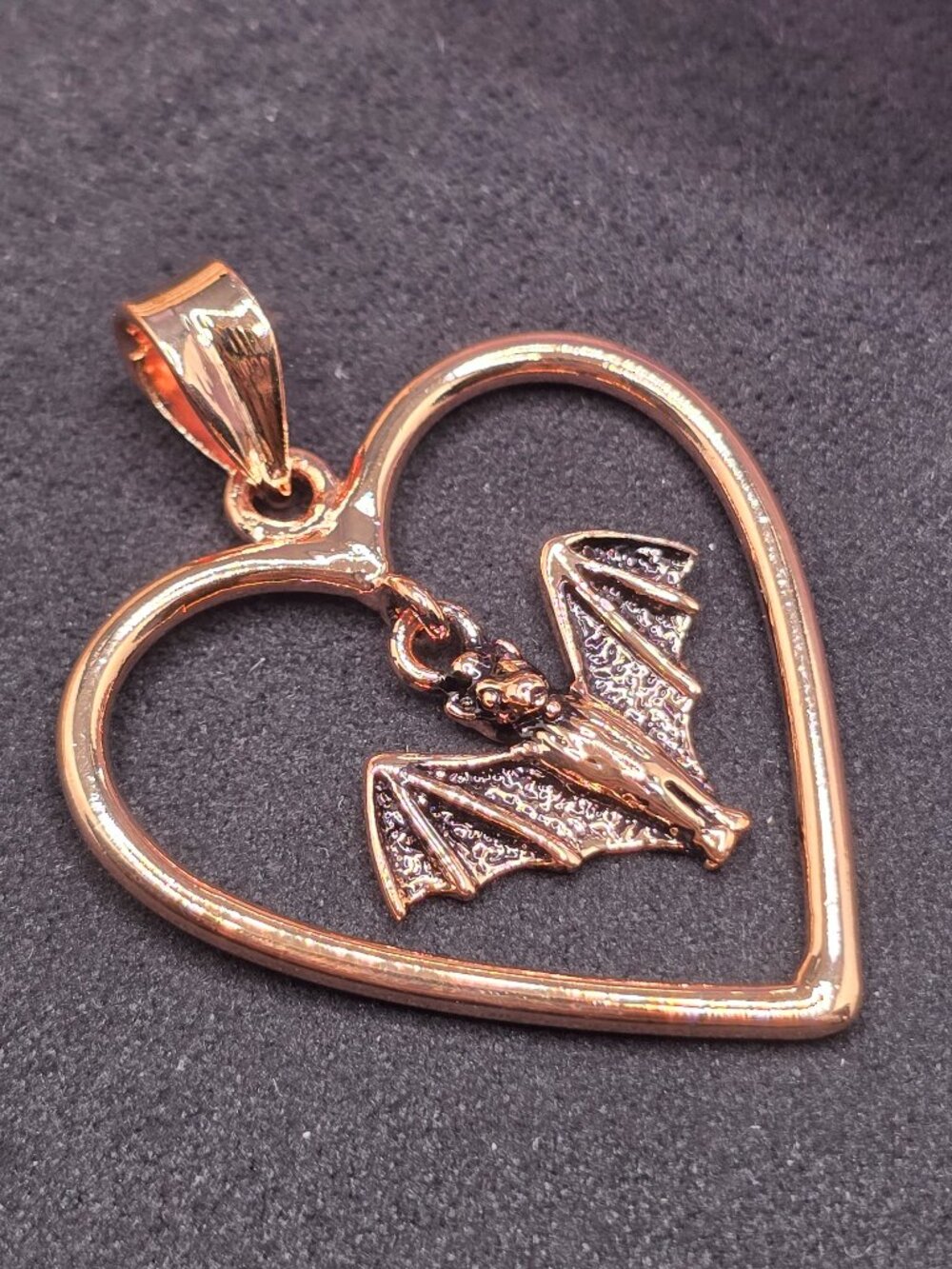 Copper Bat Heart Pendant Gothic Vampire Jewelry